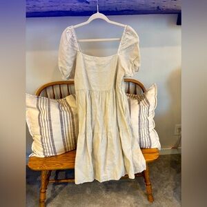 Mango Cream Tiered Midi Dress with Puff Sleeves